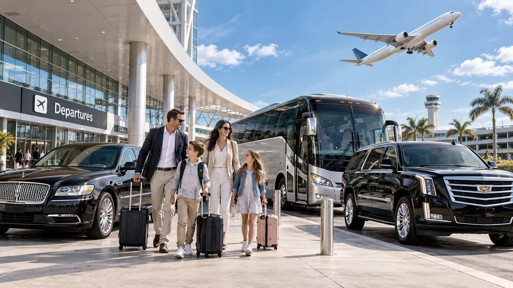 Group charter transportation at a San Francisco area airport